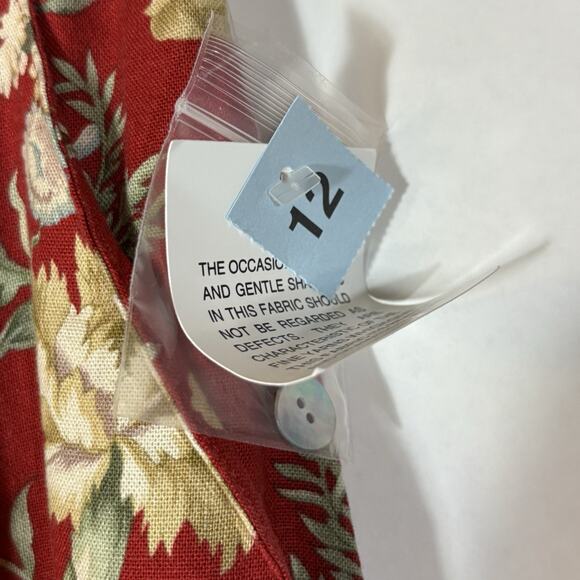 Vintage Cherry Red Skirt Floral Maxi Button Front Orvis Linen Blend NEW 12 USA - Picture 6 of 12